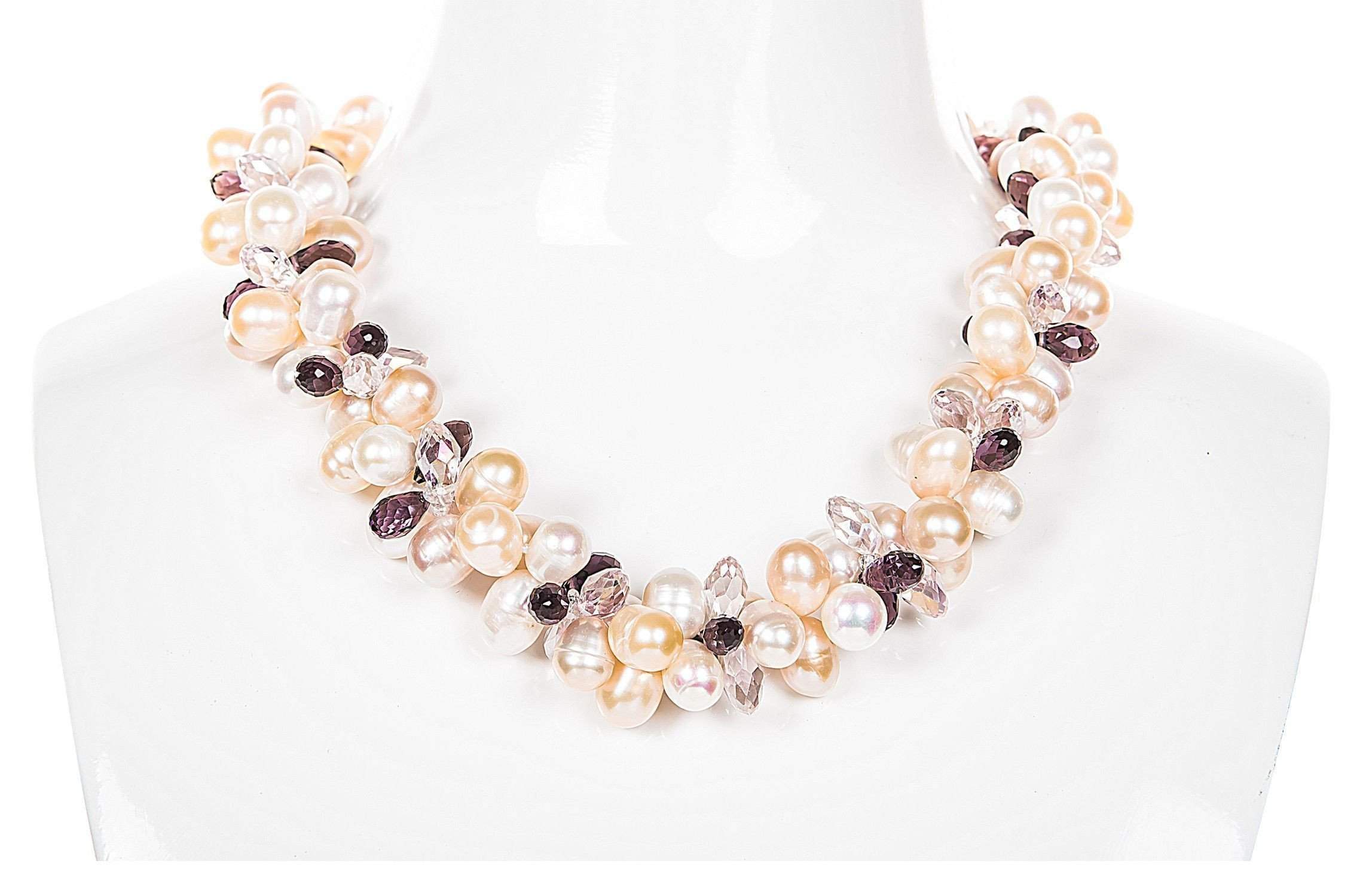 Double Strand Twisted with Crystal and Freshwater Pearl Necklace-Pearl Rack
