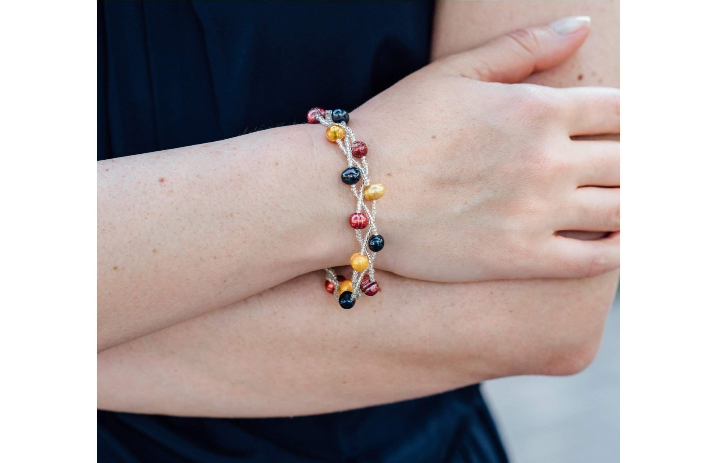 Multi-Color Braided Freshwater Pearl Bracelet 7mm-Pearl Rack