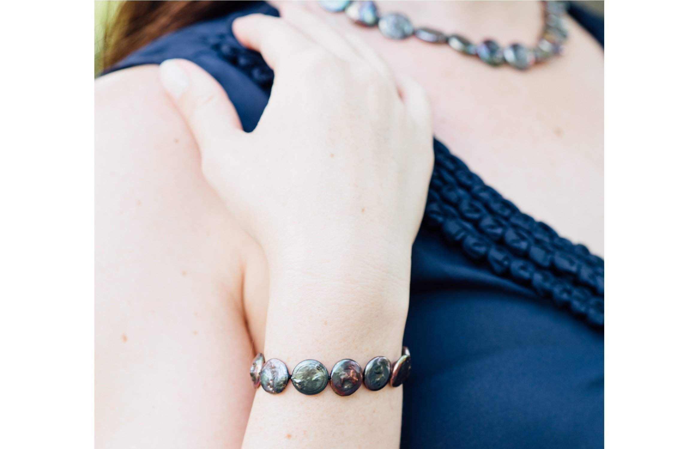 Single Strand Peacock Blue Freshwater Coin Pearl Bracelet 14-15mm-Pearl Rack