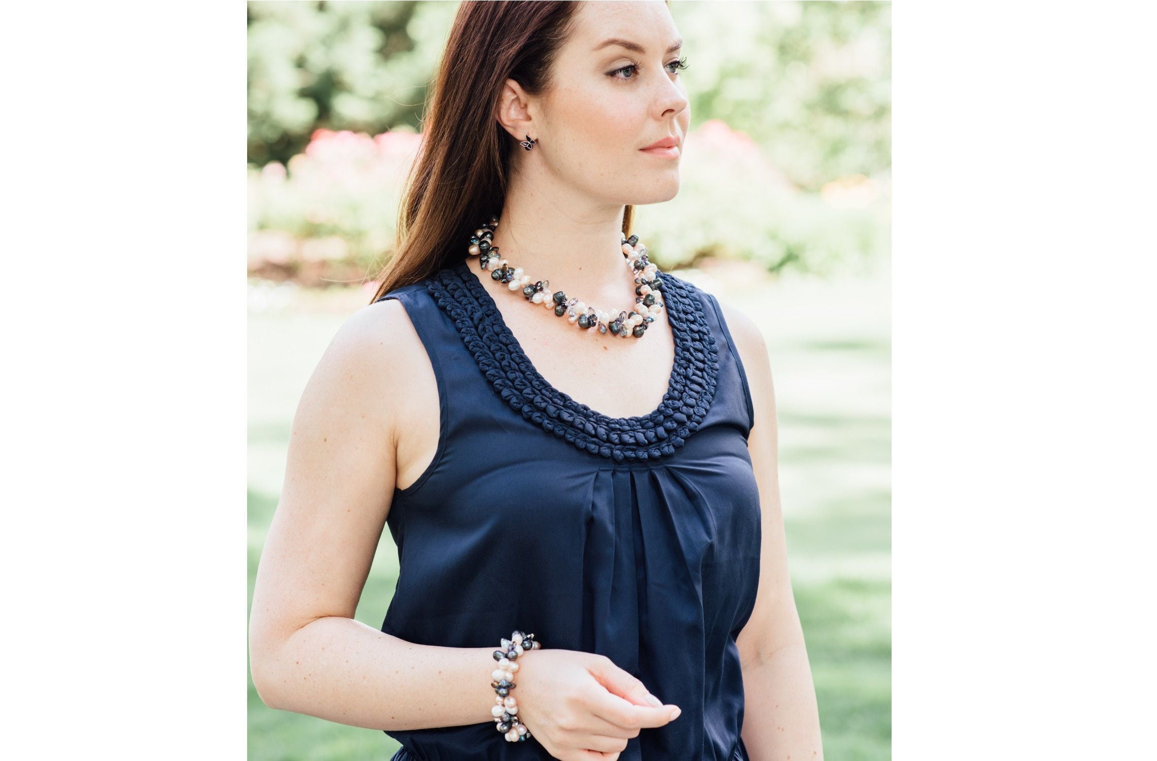 Double Strand Twisted with Crystal Freshwater Pearl Bracelet-Pearl Rack