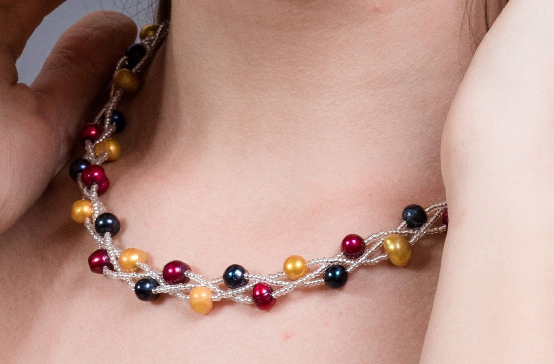 Braided Multi-Color Freshwater Pearl Necklace 7mm-Pearl Rack
