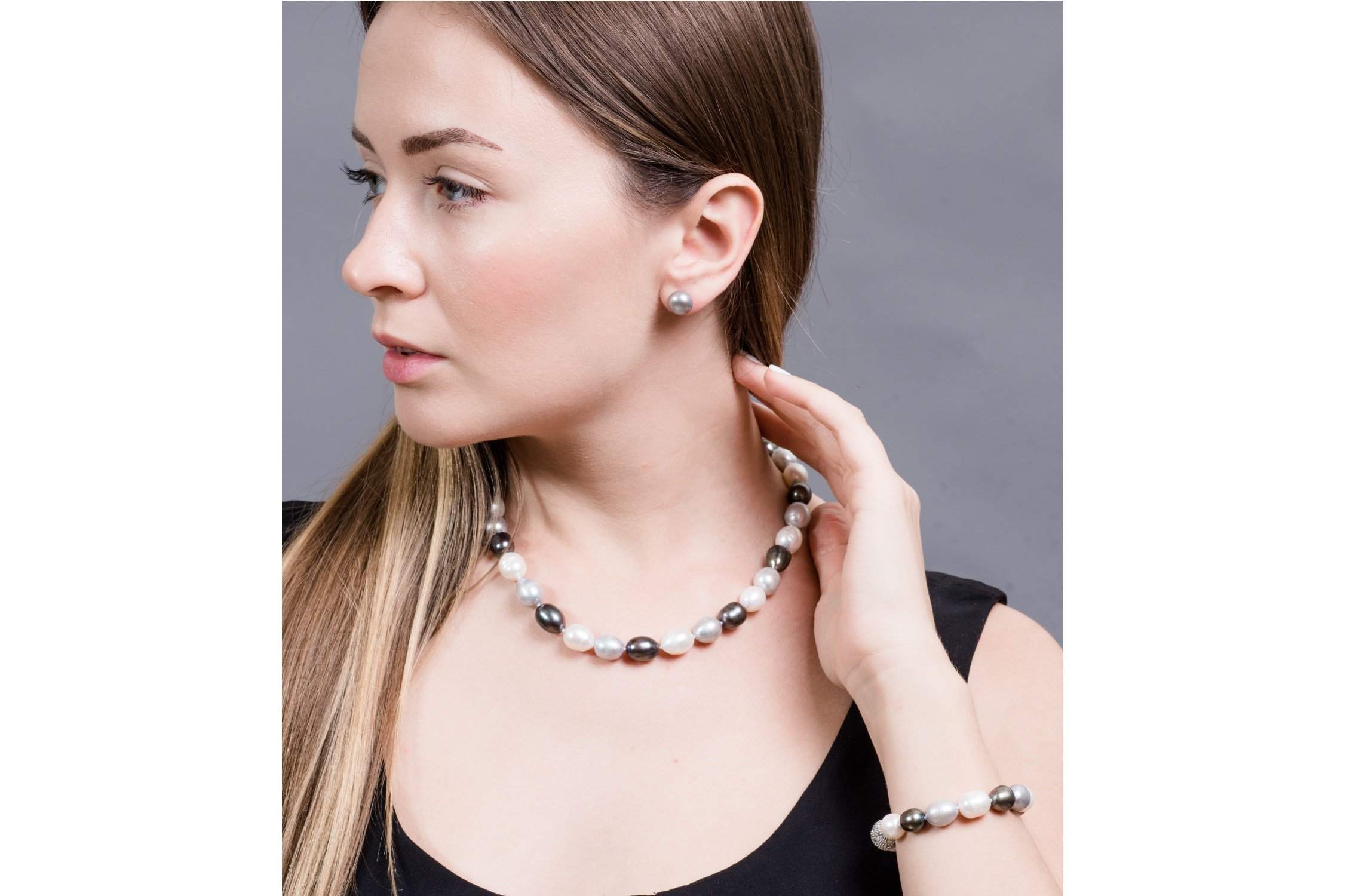 Single Strand Rice Shape Multi-Color Freshwater Pearl Necklace 11mmx13mm-Pearl Rack