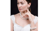 10mm White Double Strand Layer Freshwater Pearl and Crystal Necklace-Pearl Rack