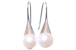 10mm White Freshwater Pearl with Sterling Silver Drop Earring-Pearl Rack