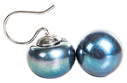 11-12mm Peacock Blue Freshwater Pearl Drop Earrings in Sterling Silver-Pearl Rack