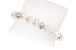 6mm Single Strand White Freshwater Pearl Bracelet with 8mm Crystal Ball-Pearl Rack