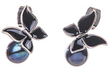 Black Freshwater Pearl and Sterling Silver Butterfly Drop Earring-Pearl Rack