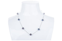 Dark Blue Freshwater Pearl Tin Cup and Sterling Silver (925) Chain Necklace 7mm-Pearl Rack