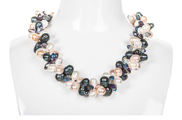 Double Strand Twisted and Crystal Freshwater Pearl Necklace-Pearl Rack
