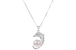 Freshwater Pearl Dolphin Pendant and Sterling Silver (925) Chain Necklace 11mm-Pearl Rack
