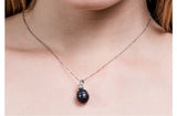 Irregular Dark Blue Freshwater Pearl Pendant and Sterling Silver (925) Chain Necklace 12mm-Pearl Rack