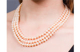 Peach Triple Strand Layer Freshwater Pearl Necklace 6-7mm-Pearl Rack