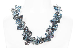 Peacock Blue Freshwater Keshi Pearl and Crystal Twisted Necklace-Pearl Rack