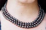 Peacock Blue Triple Strand Layer Freshwater Pearl Necklace 8-9mm-Pearl Rack