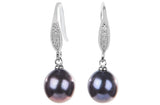 Rice Shape Dark Blue Cultured Freshwater Pearl Dangle Drop Earring with Sterling Silver 9mm-Pearl Rack