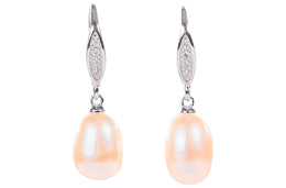 Rice Shape Peach Cultured Freshwater Pearl Dangle Drop Earring with Sterling Silver 9mm-Pearl Rack