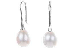 Rice Shape White Freshwater Pearl Dangle Drop Earrings with Sterling Silver 9mm-Pearl Rack