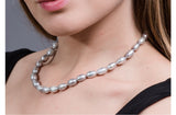 Single Strand Rice Shape Light Grey Freshwater Pearl Necklace 8mmx10mm-Pearl Rack