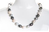 Single Strand Rice Shape Multi-Color Freshwater Pearl Necklace and Bracelet Set 11mmx13mm-Pearl Rack