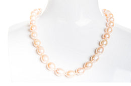 Single Strand Rice Shape Peach Freshwater Pearl Necklace 11mmx13mm-Pearl Rack