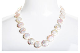 Single Strand White Freshwater Coin Pearl Necklace 14-15mm-Pearl Rack