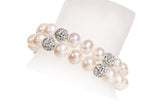 White Double Strand Layer Freshwater Round Pearl Bracelet with Crystal Ball 10mm-Pearl Rack