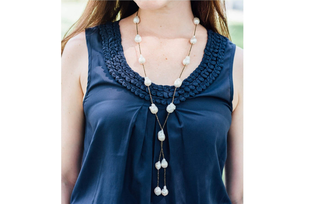 White Freshwater Baroque Pearl Lariat Long Necklace Pearl Rack White Freshwater Baroque Pearl Lariat Long Necklace Pearl Rack