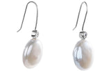 White Freshwater Coin Pearl Dangle Drop Earrings with Sterling Silver 16mm-Pearl Rack