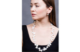 White Freshwater Keshi Pearl and Crystal Long Necklace-Pearl Rack