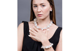 White Freshwater Keshi Pearl with Crystal Necklace and Bracelet Set-Pearl Rack