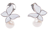 White Freshwater Pearl and Sterling Silver Butterfly Drop Earring-Pearl Rack