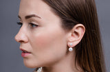 White Freshwater Pearl Double Stud and Dangle Earrings with Sterling Silver-Pearl Rack