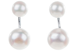 White Freshwater Pearl Double Stud and Dangle Earrings with Sterling Silver-Pearl Rack