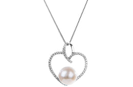 White Freshwater Pearl Heart Pendant and Sterling Silver (925) Chain Necklace 10mm-Pearl Rack