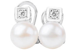 White Freshwater Pearl Stud Earrings with Sterling Silver Leverback 9mm-Pearl Rack
